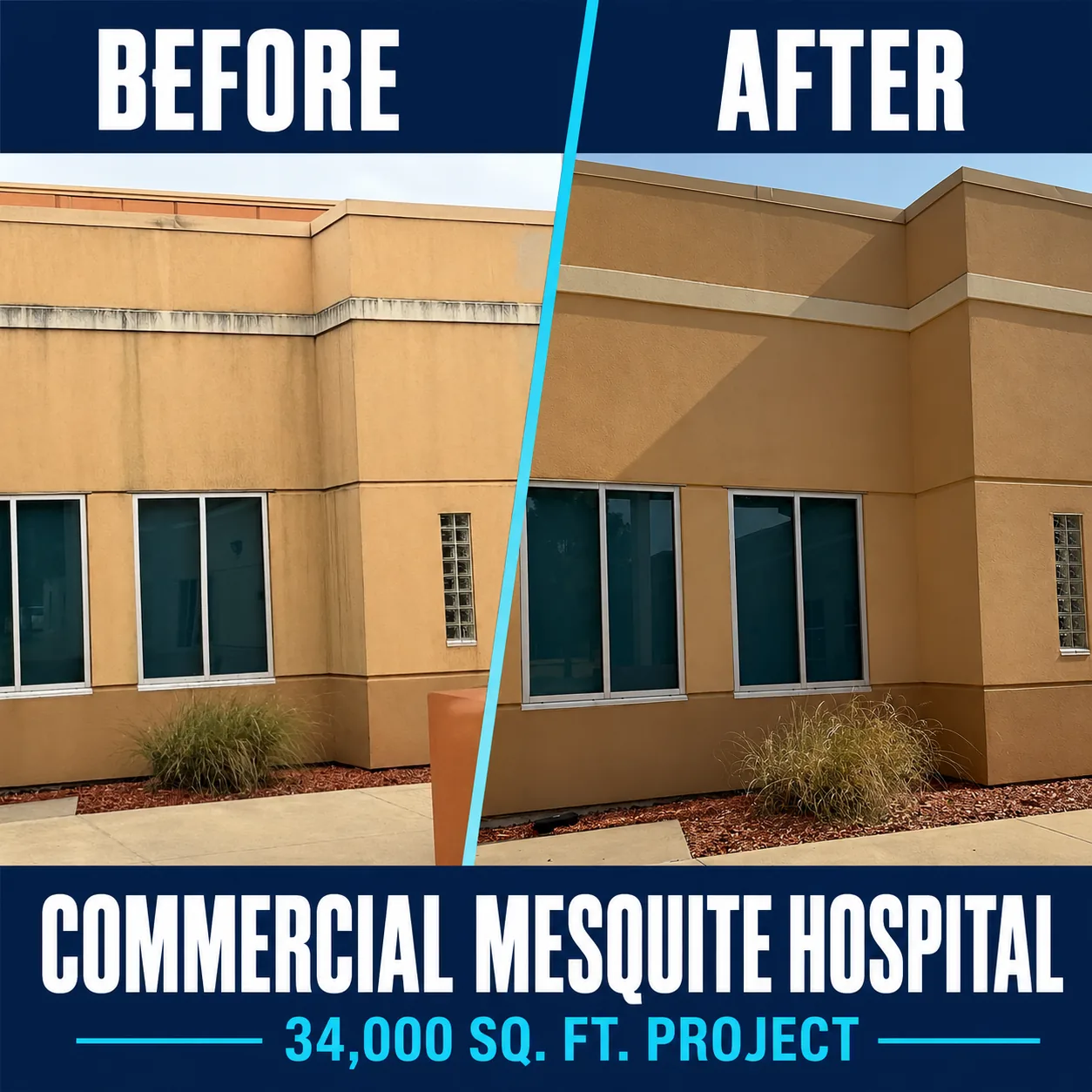 Mesquite hospital commercial building wash before and after results